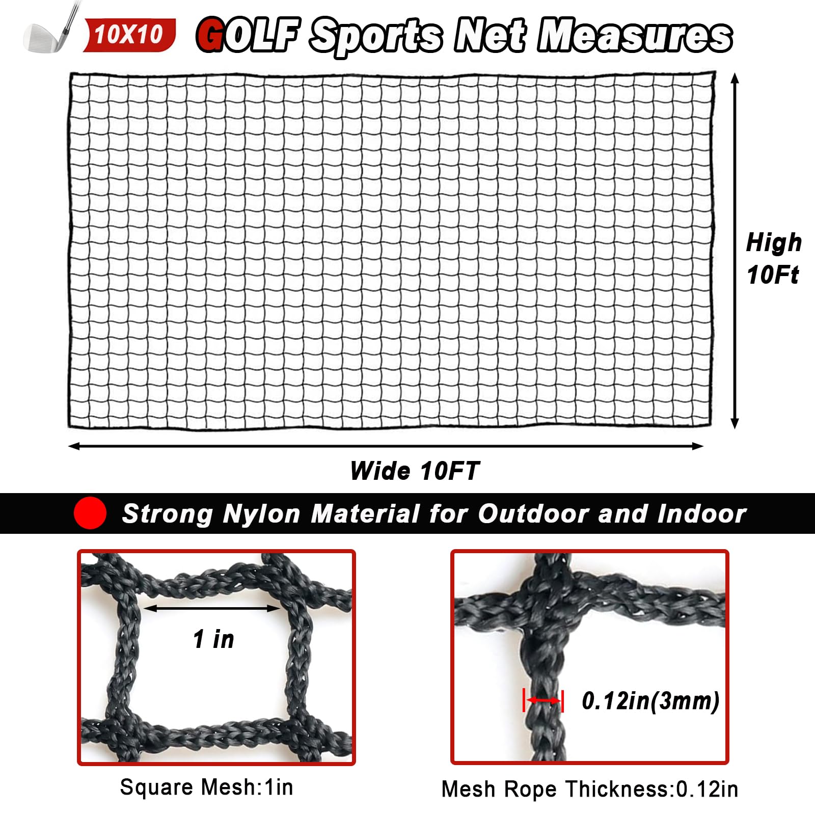 AOLIGEIJS Sports Netting, Heavy Duty Ball Netting - DIY Practice Barrier Net for Golf, Baseball, Hockey, Soccer