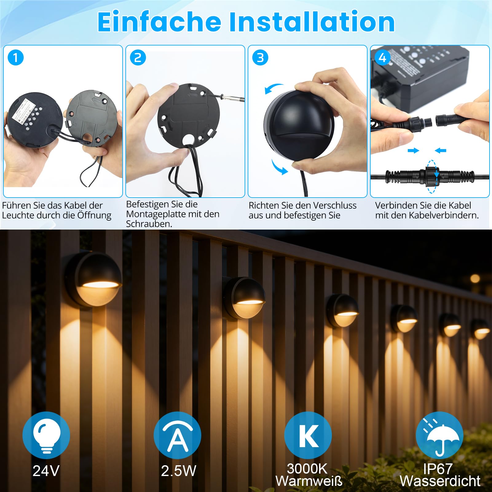 LightingWill LED Gartenbeleuchtung Außen 8er Set, 24V Niedervolt Landschaftsbeleuchtung mit Timer & Dämmerungssensor, Warmweiß 3000K, IP67 Außenleuchten für Garten, Terrasse, Wege und Zaun