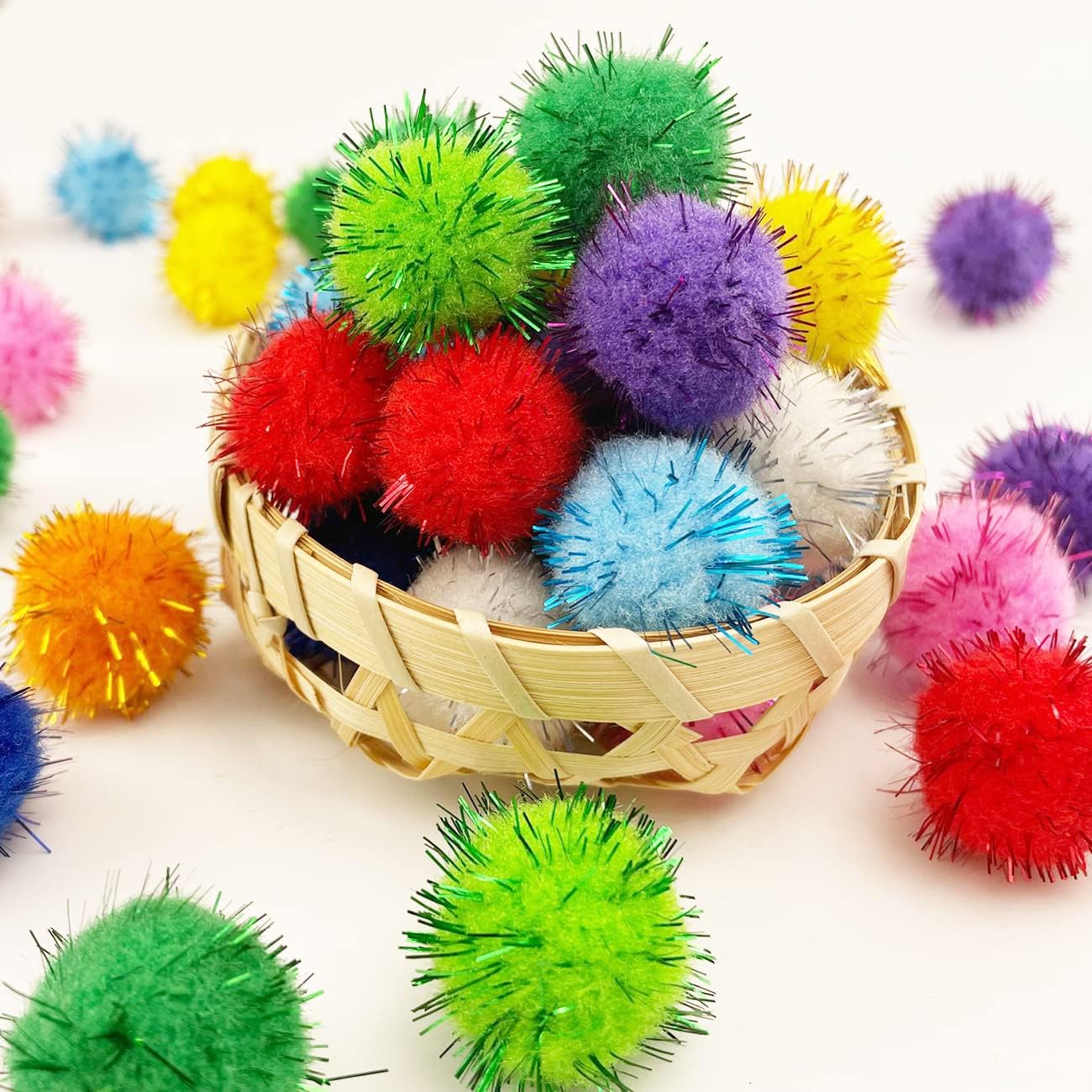 JKanruh 600pcs 1 Inch Glitter Poms Sparkle Balls,Multicolored Sparkle Pom Pom Balls for Craft … - Image 3