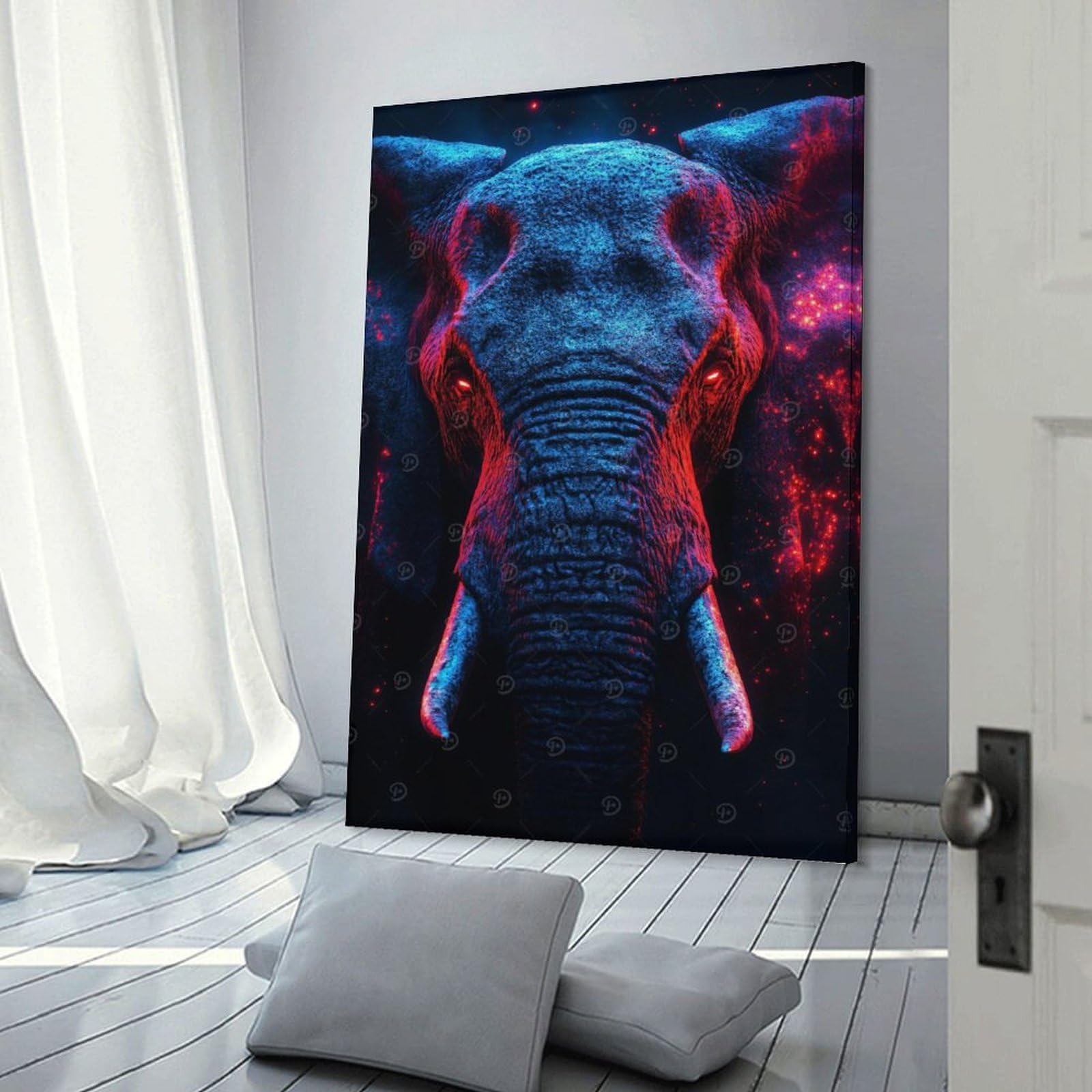 Junmoney Home Decor Wall Art Neon Elephant Portrait, 16x24inch(40x60cm), for Workspace Walls, Study Corners Or Bedrooms, A Smart Decor Choice for Study Walls