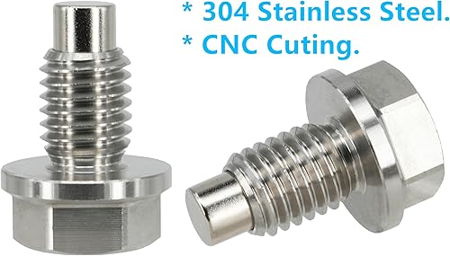 Miniatura 5 de 1 tapón magnético de drenaje de aceite de acero inoxidable M12x1.75, compatible con Ford GMC Buick Cadillac. Reemplaza 11519933, 11562588,