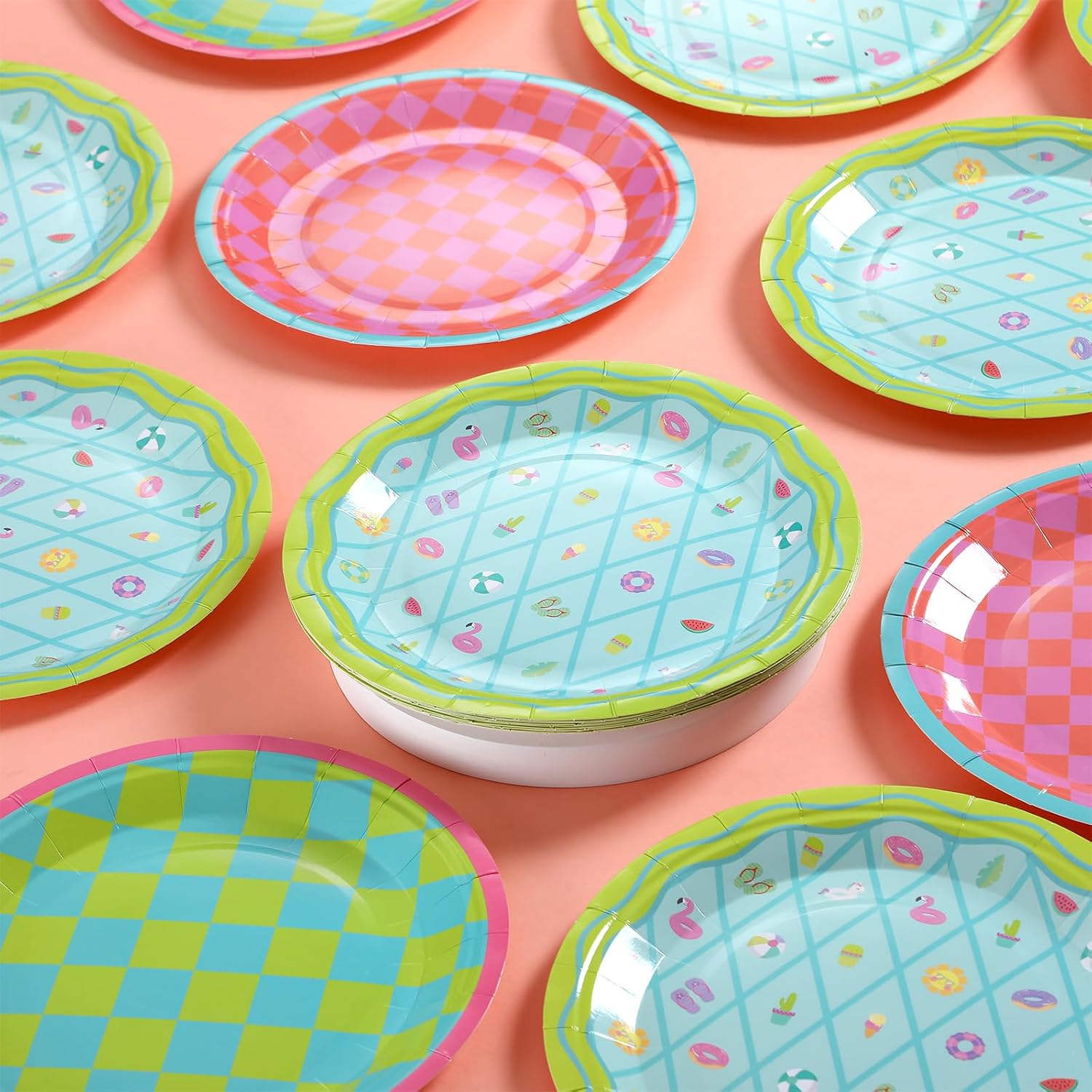 Qinyoung 100 Pcs Italian Summer Paper Plates 9" Floral Stripe Disposable Plates Bachelorette Party Supplies Last Toast Coast Tableware for Beach Pool Party Birthday Baby Shower Cocktail(Lovely)