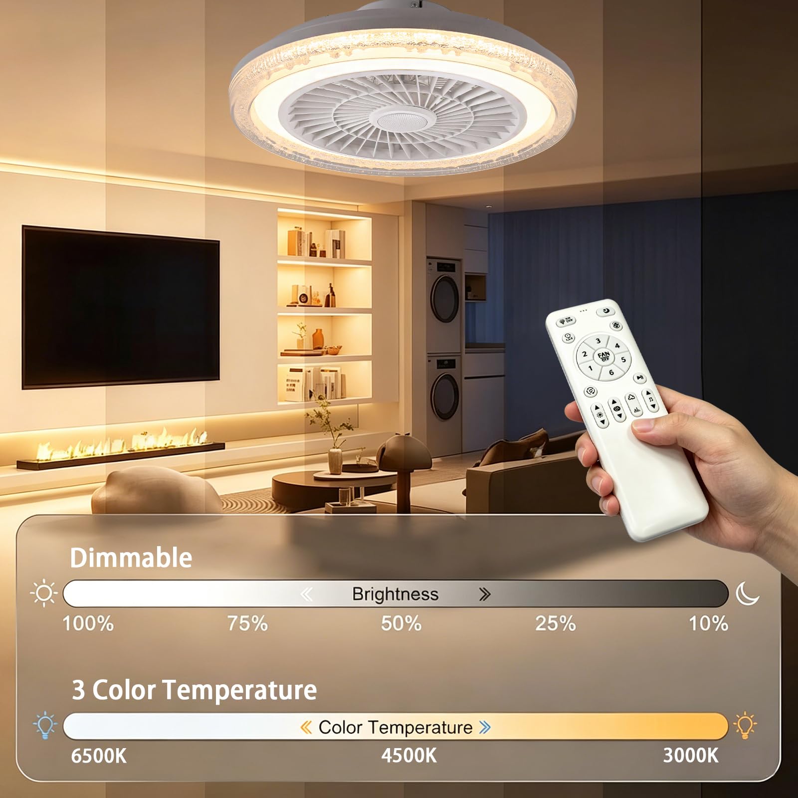 Musical Ventilatore da soffitto LED 50 cm RGB con lampada con telecomando e altoparlante Bluetooth, ventilatore da soffitto con luce reversibile silenziosa per camera da letto