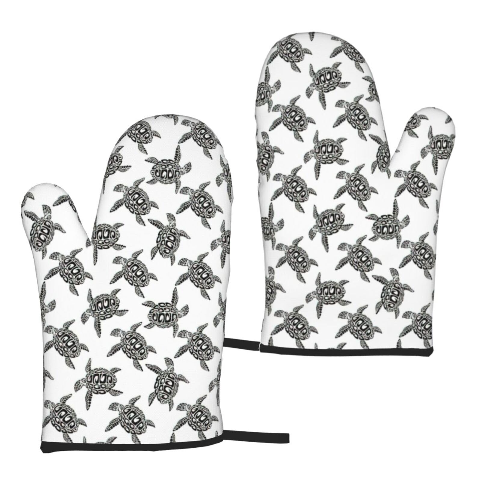 Nimongt Women's Black Animals Sea Turtles Print Adults Universal Fit Heat Resistant Oven Gloves Reusable Cooking Outdoor Grilling