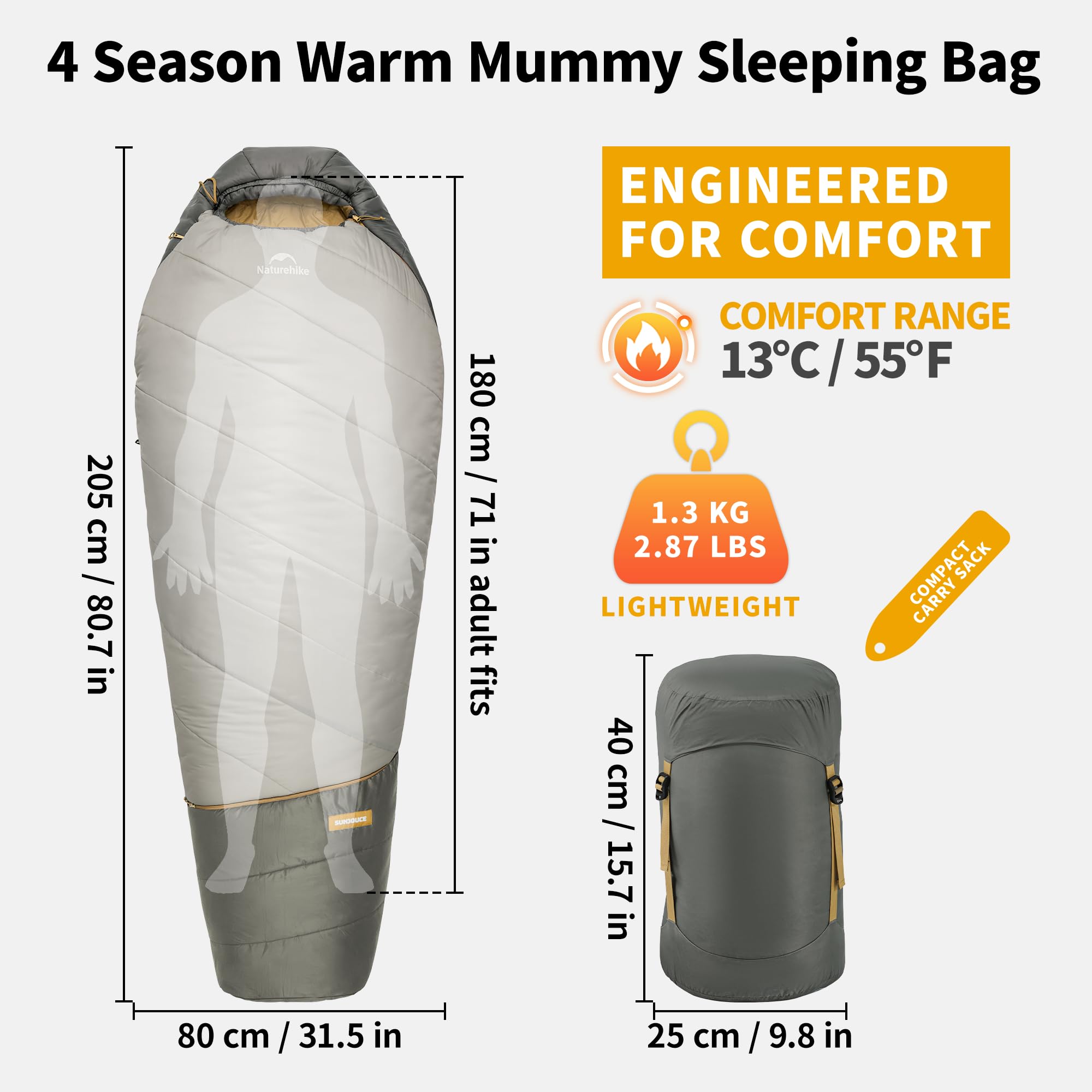 Naturehike Mujin Pro śpiwór typu mumia dla dorosłych, na 4 pory roku, ciepły, wodoszczelny, odporny na zimno, lekki, przenośny, na kemping, wędrówki, podróże na świeżym powietrzu