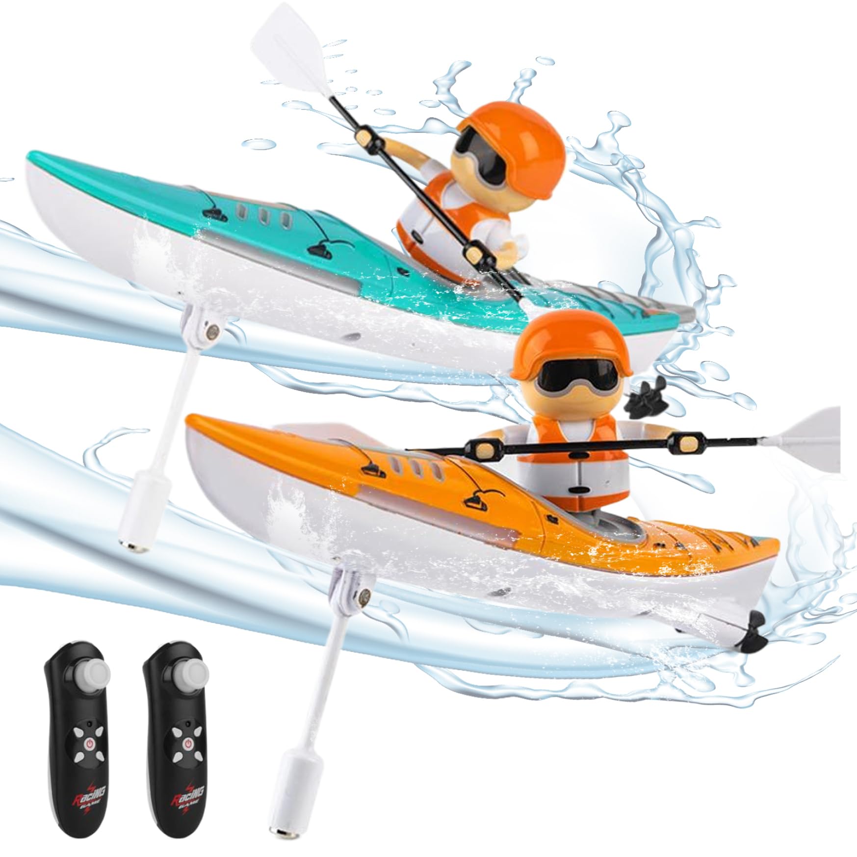 Bateau télécommandé de compétition, kayak télécommandé 2, 4 GHz, rechargeable, LED simplifiée, anti-basculement, double mode de conduite, jouets aquatiques d'extérieur pour enfants et adultes (bleu