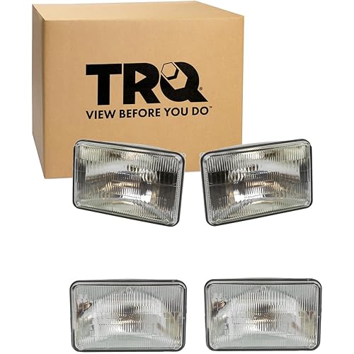 TRQ Driver and Passenger Side 4 Piece Headlight Assembly Set Sealed Beam Compatible with 79-86 Ford Mustang 82-92 Chevrolet Camaro 76-88 Chevrolet Monte Carlo 77-87 Chevrolet El Camino