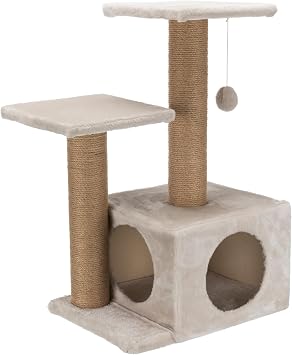 Trixie Valencia Scratching Post Cat Tower with Sisal Posts, Condo & Dangling Toy Compact Cat Furniture for Indoor Cats Gray, 17.3" x 13" x 28"