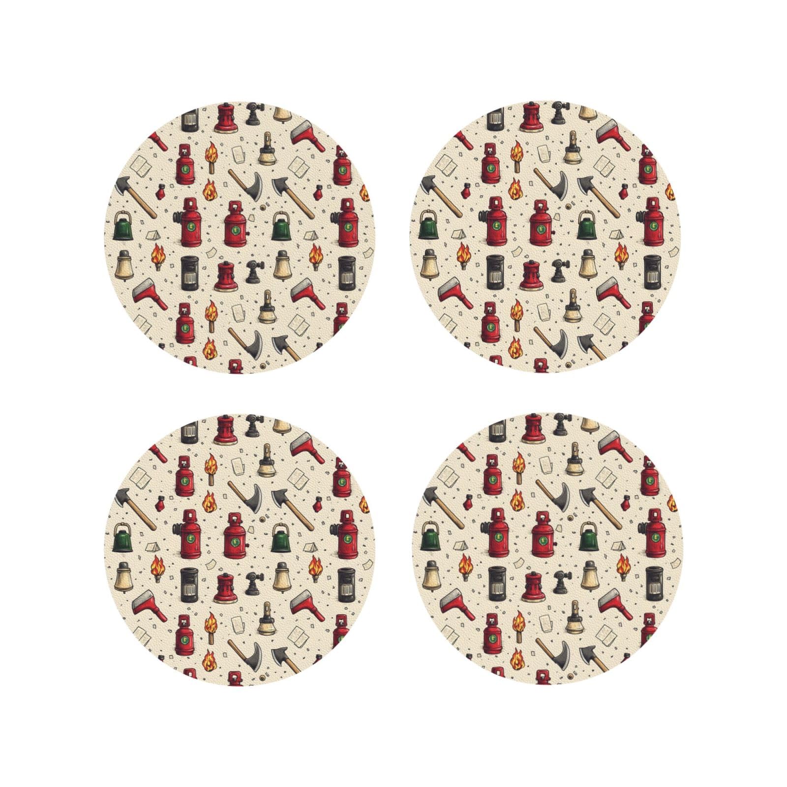 Smazdfxx Women's As Pic Leather Coasters Set Of 4 - Fire Tools Print Lightweight Drink Coasters For Desk