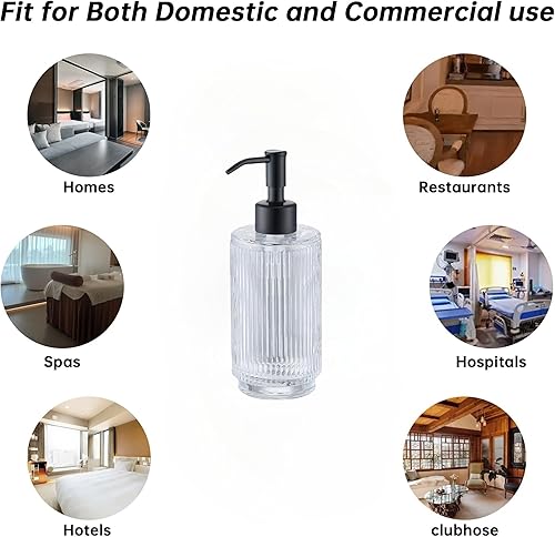 Miniatura 8 de ICREEH Dispensador de jabón de vidrio con bomba de acero inoxidable a prueba de óxido, dispensador de jabón líquido recargable de 9.5 onzas para