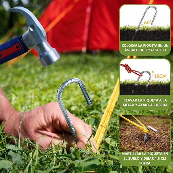 FERPASA® - Piquetas de Camping Suelo Duro de Acero Galvanizado 25 cm – Pack de 10 Unidades para Tiendas de Campaña, Toldos y Carpas – Anclaje Resistente para Tienda de Campaña y Toldo - 3