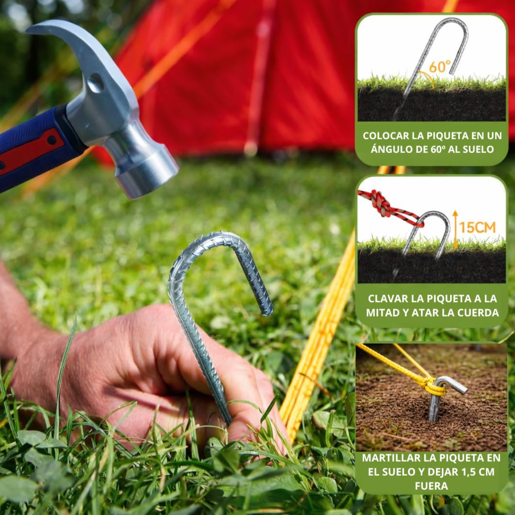 FERPASA® - Piquetas de Camping Suelo Duro de Acero Galvanizado 25 cm – Pack de 10 Unidades para Tiendas de Campaña, Toldos y Carpas – Anclaje Resistente para Tienda de Campaña y Toldo — view 3