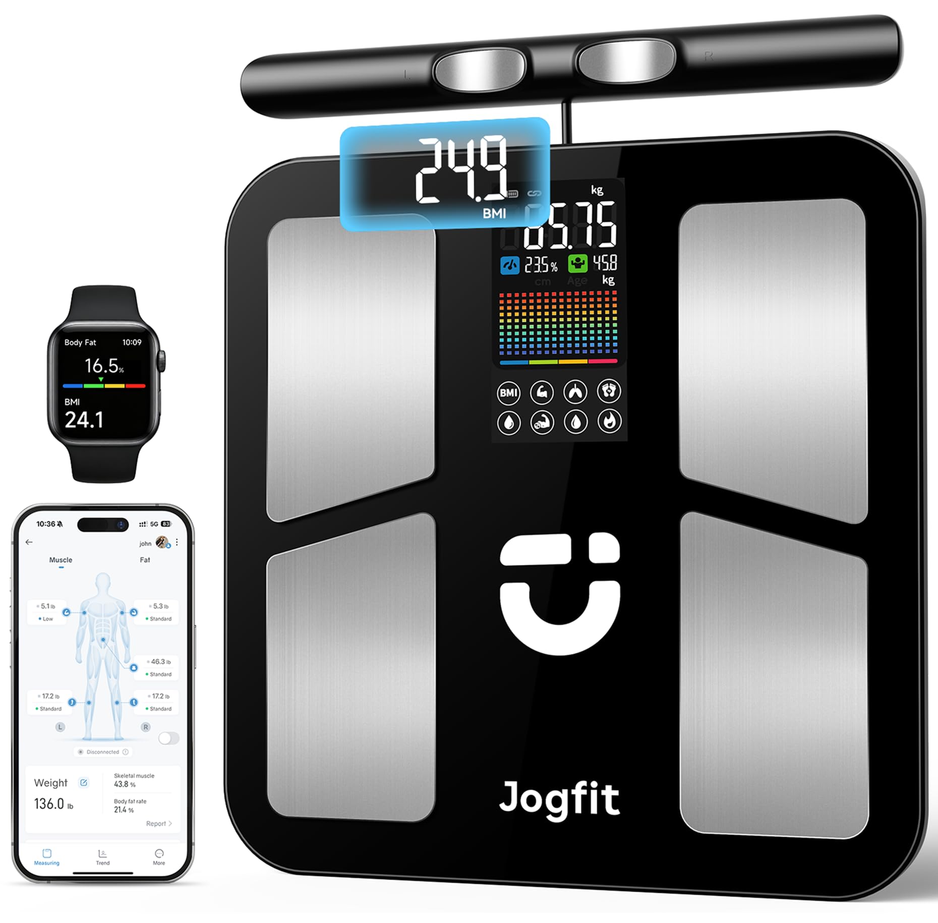 Bilancia intelligente per peso corporeo a 8 elettrodi a doppia frequenza BIA Bilancia digitale da bagno con analisi completa della composizione corporea, BMI, grasso corporeo, massa muscolare