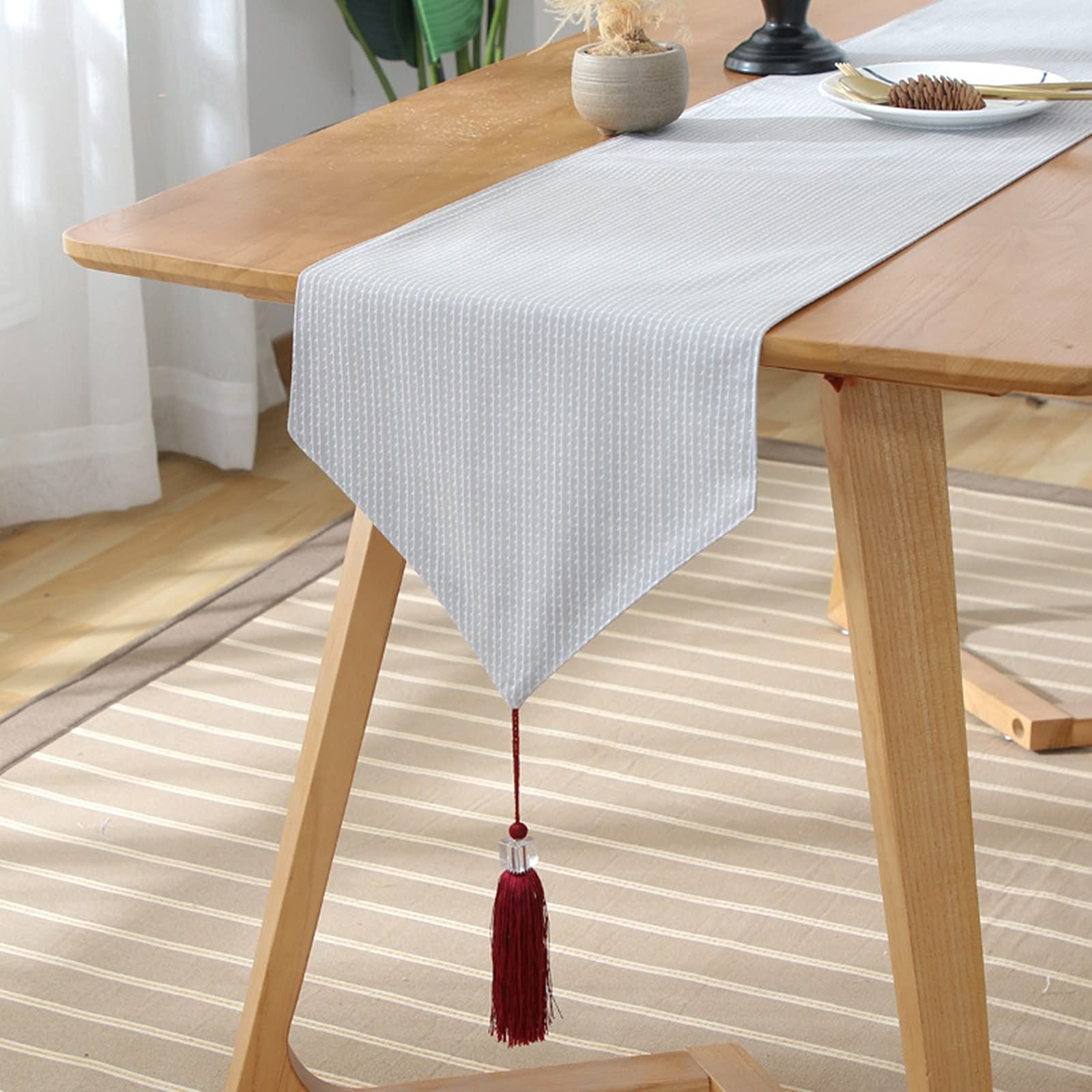 Runner Tavolo 33x200CM Strisce Singole Runner Tavola Grigio Cotone Decorazione Tavola