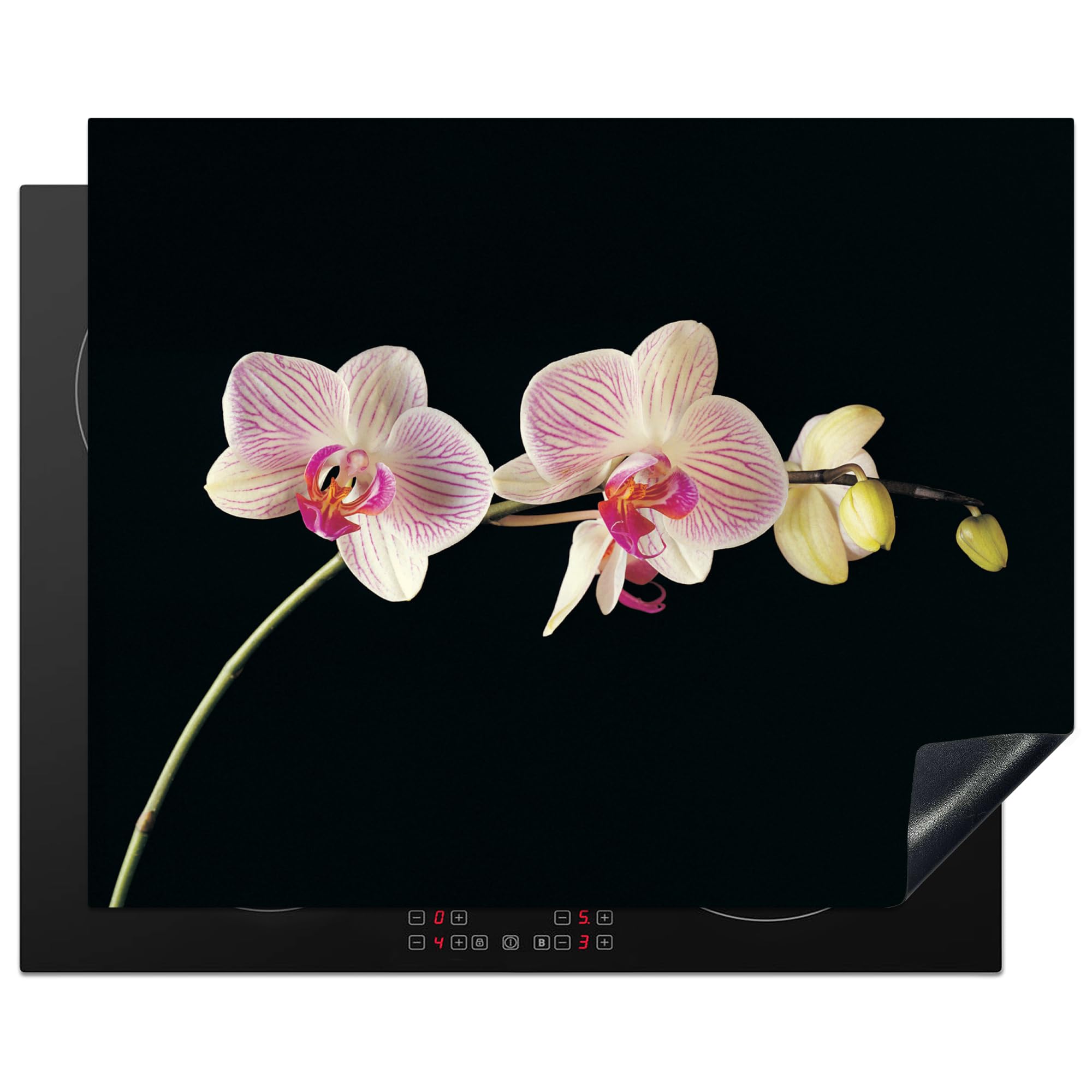 KitchenYeah© Induction Hob Cover Protector Mat 20.5"x25.6" / 65x52 cm Kitchen Universal Ceramic Covers for Electric Cookers Vinyl Orchid - Flowers - Black - Pink - Buttons