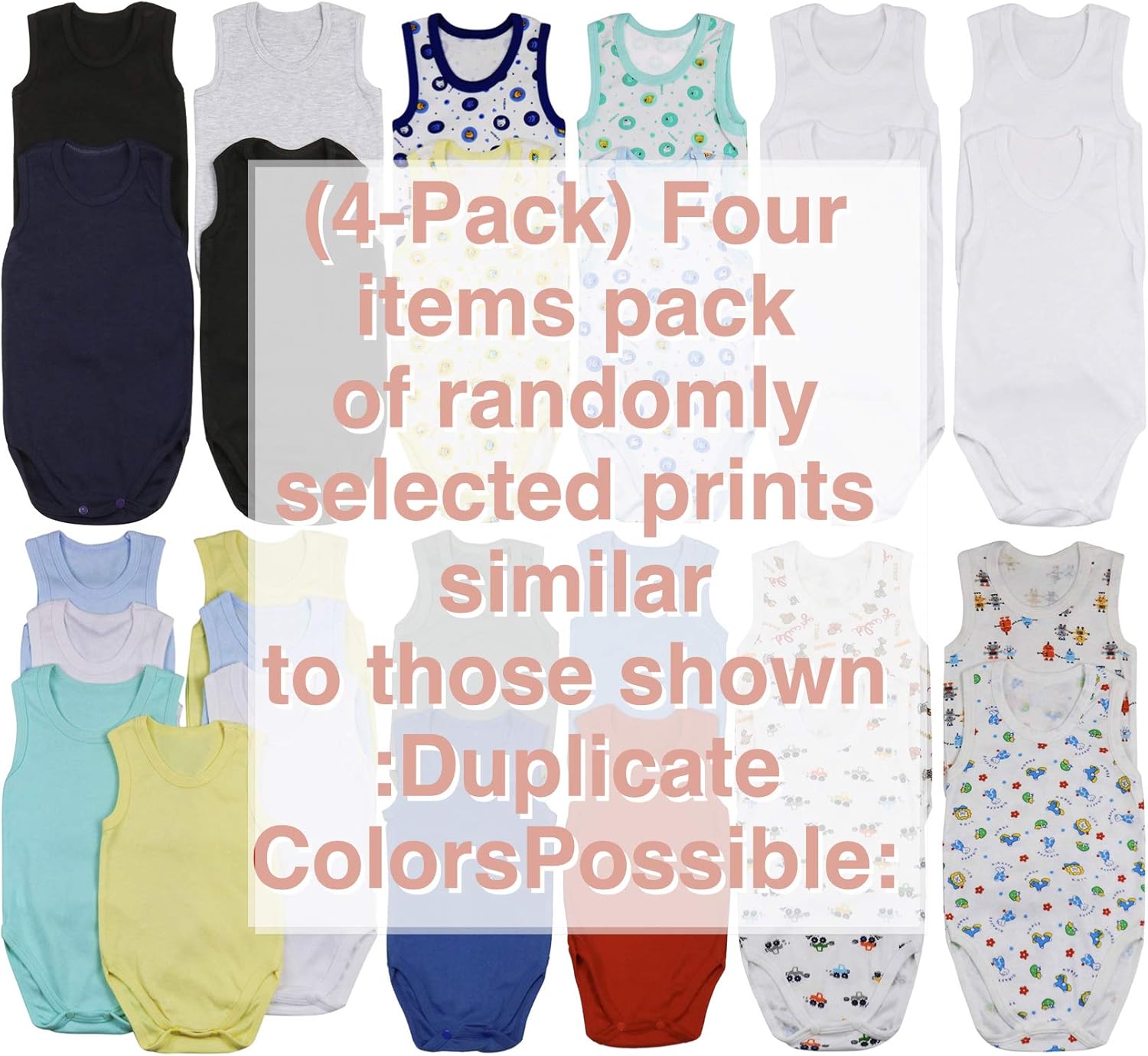 ToBeInStyle ベビー ボーイズ 4 パック タンクトップ ワンピース ボディスーツ - アソートカラーとプリント - 3-