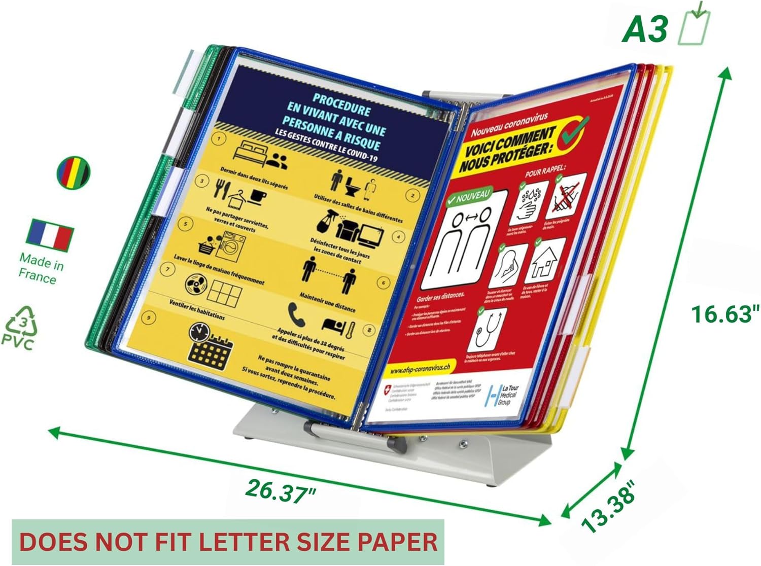 Tarifold DJOIS Desktop Reference & Display System - Durable Steel Wire Frames - A3 Size (11.7" x 16.5") - 10 Double-Sided Pockets - 20 Sheet Capacity - Expandable-Made in France-Assorted Colors