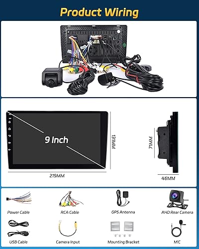 Miniatura 7 de Hikity Android 13 Estéreo de coche inalámbrico Apple Carplay Android Auto, 8 Core 4+64G Doble Din 9 pulgadas Pantalla táctil Audio del coche