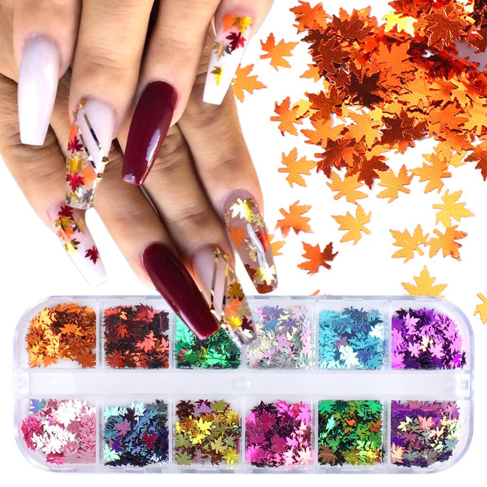 Amazon.com: 12 Colors Fall Nail Art Stickers Maple Leaf Nail Art Sequins  Nails Supplies Autumn Maple Leaves Glitter Nail Design Decals 3D Glitters  Thin Flakes Manicure Tips Accessories Acrylic Nails Supply Sheets :