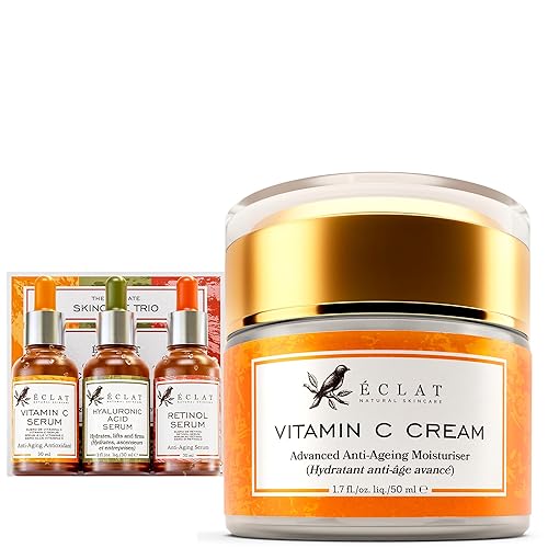 Eclat Skincare Unlock Your Glow - Set de crema hidratante facial y sueros faciales con vitamina C, 100% vegano y desarrollado por dermatólogos