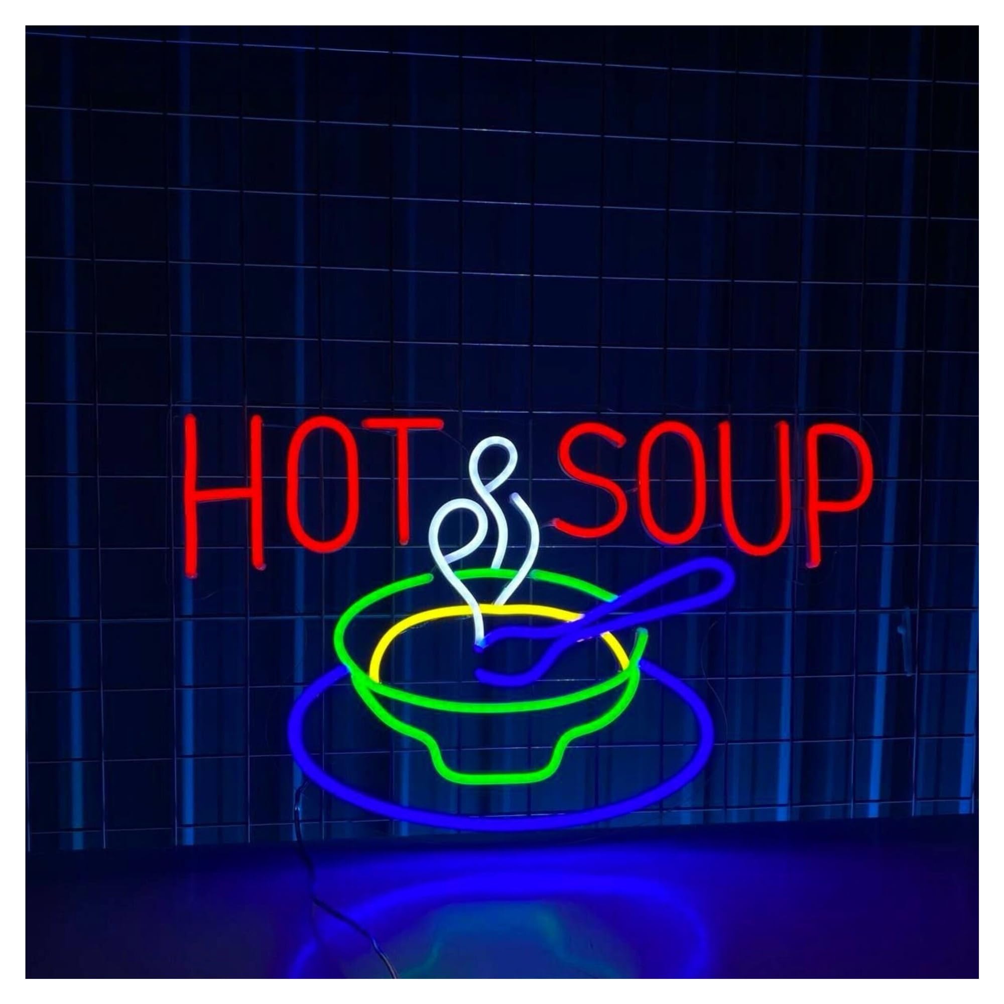 Decoración Lámparas Letrero De Neón Hot Souppara Cocina, Restaurante, Cafetería, Tienda, Escaparate, Entrada Comercial, 58cm