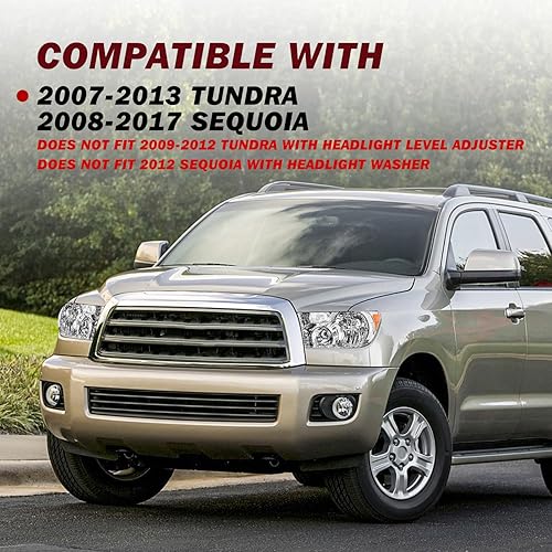 Miniatura 5 de JSBOYAT Conjunto de faros delanteros de repuesto para Toyota Tundra 2007-2013  Sequoia 2008-2017 con carcasa cromada lateral del conductor y del