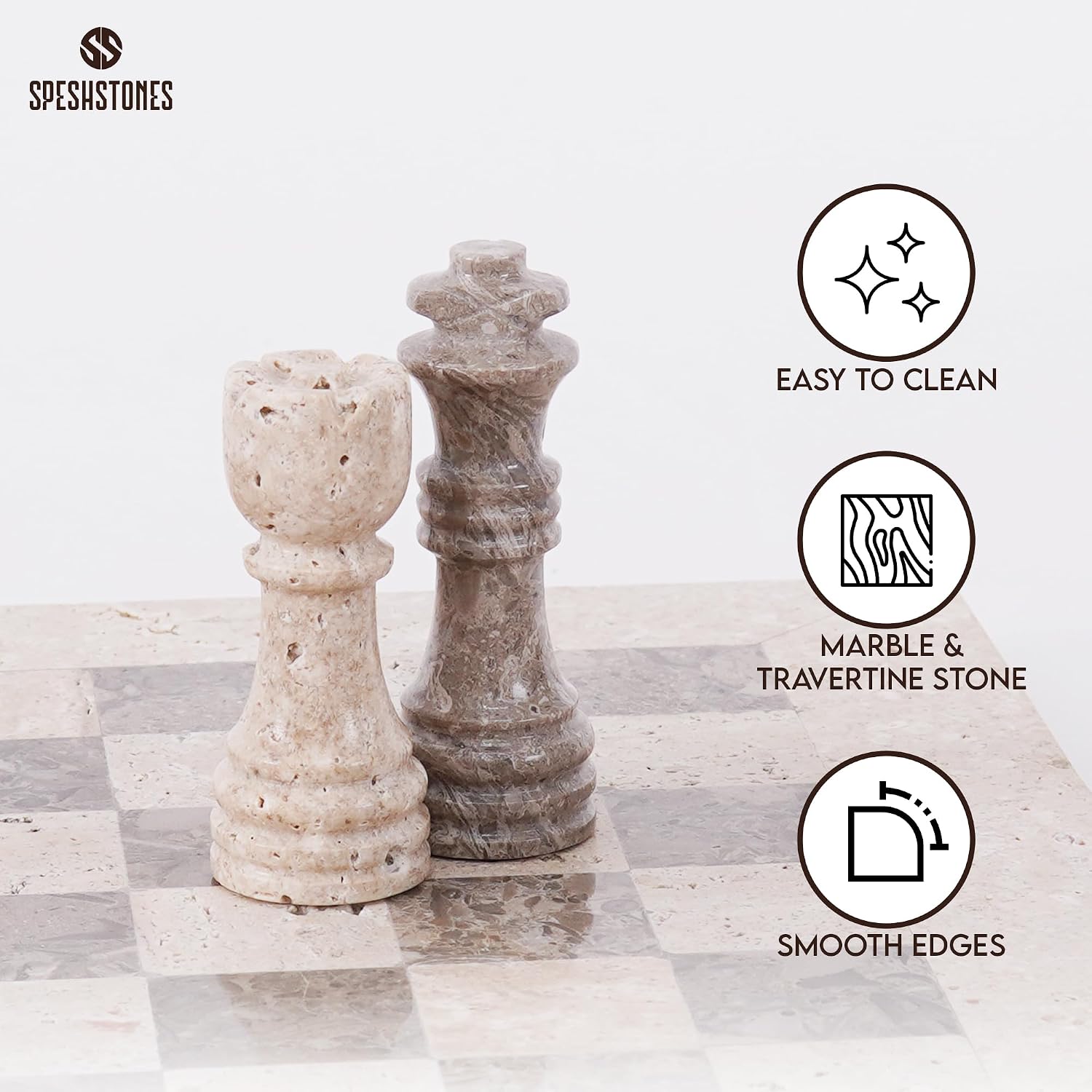 大理石チェスセット 12インチ トラバーチンとオーシャニックチェスボードゲーム 【Chessb】 大人用 チェスの駒とチェッカ