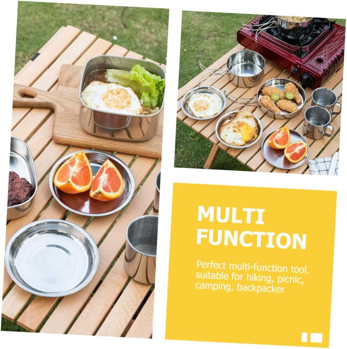 1set Camping Cookware Stainless Steel Picnic Cookware Kit Handle Pan for Outdoor Cooking Hiking BBQ and Camping Adventures