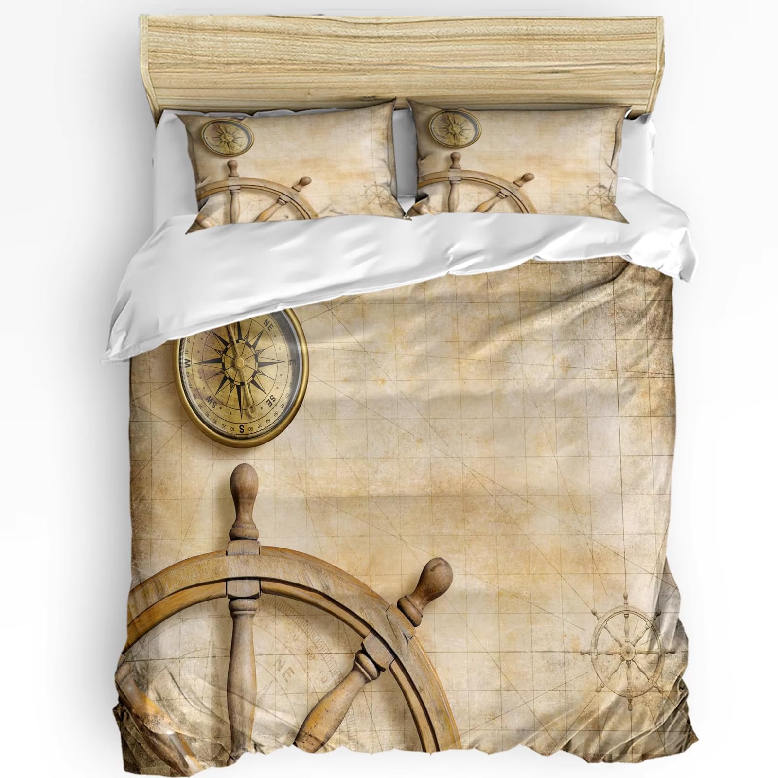 Ensemble de lit Boussole et Volant vintage 240x260 cm, la touche d'évasion chic pour votre déco