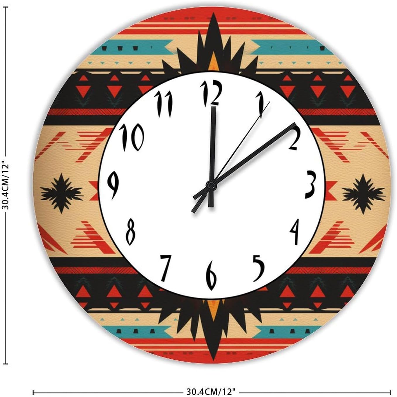 A Blanket with A Native American Pattern Farmhouse Vintage Round Wooden Wall Clock 12in Silent Non-Ticking Battery Operated Wood Clock for Living Room Office Wall Art Home Decor Housewarming Gift