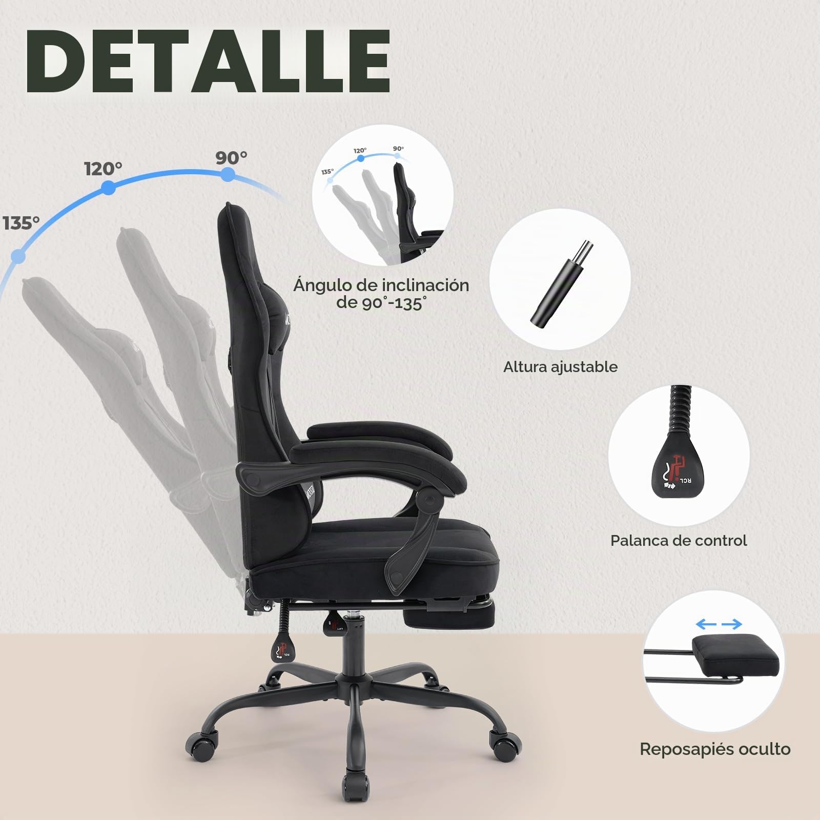 Silla Gaming Tela, Silla Ergonomica Escritorio, Silla Gamer con Tapicería, conReposacabezas, Reposapies, Ruedas, Regulable en Altura, Sillas de Oficina Ergonómica con Masajeador