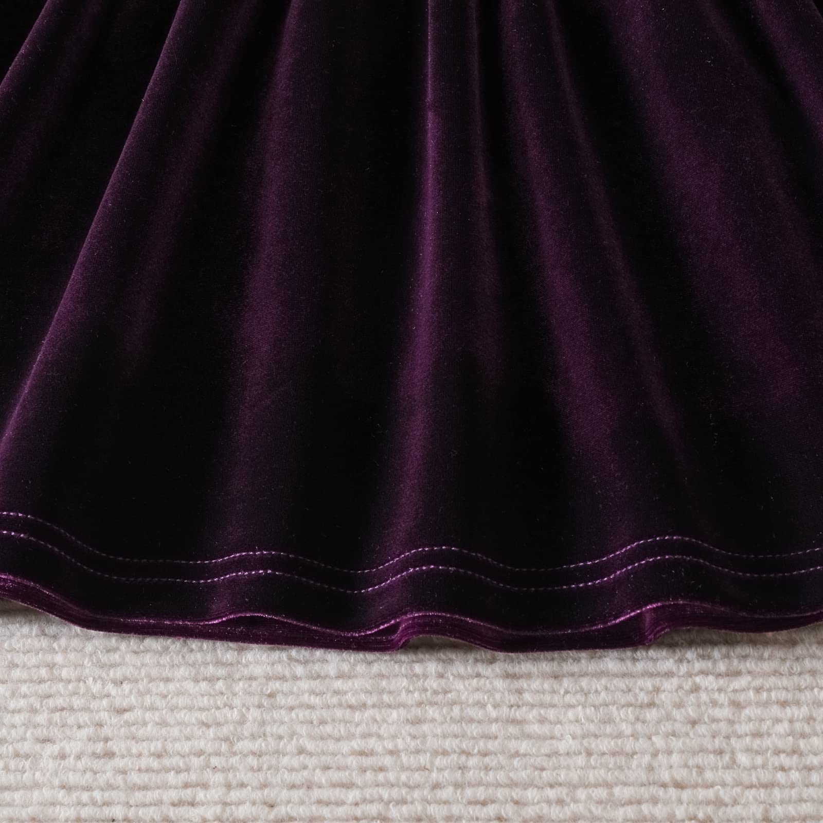 Vestito da ballo per bambini, per bambine, per Natale, principessa, linea A, con volant, a maniche lunghe, in velluto, per autunno, inverno, per feste in tinta unita, per compleanno, per le vacanze,