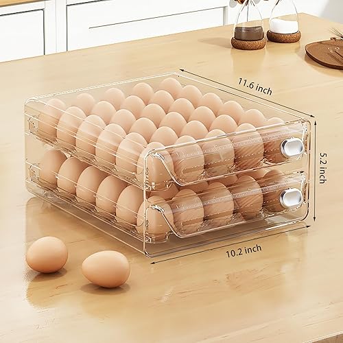 Miniatura 6 de MSHOMELY Soporte para 60 huevos para refrigerador, contenedor de huevos para refrigerador, contenedor apilable de almacenamiento de huevos, caja de