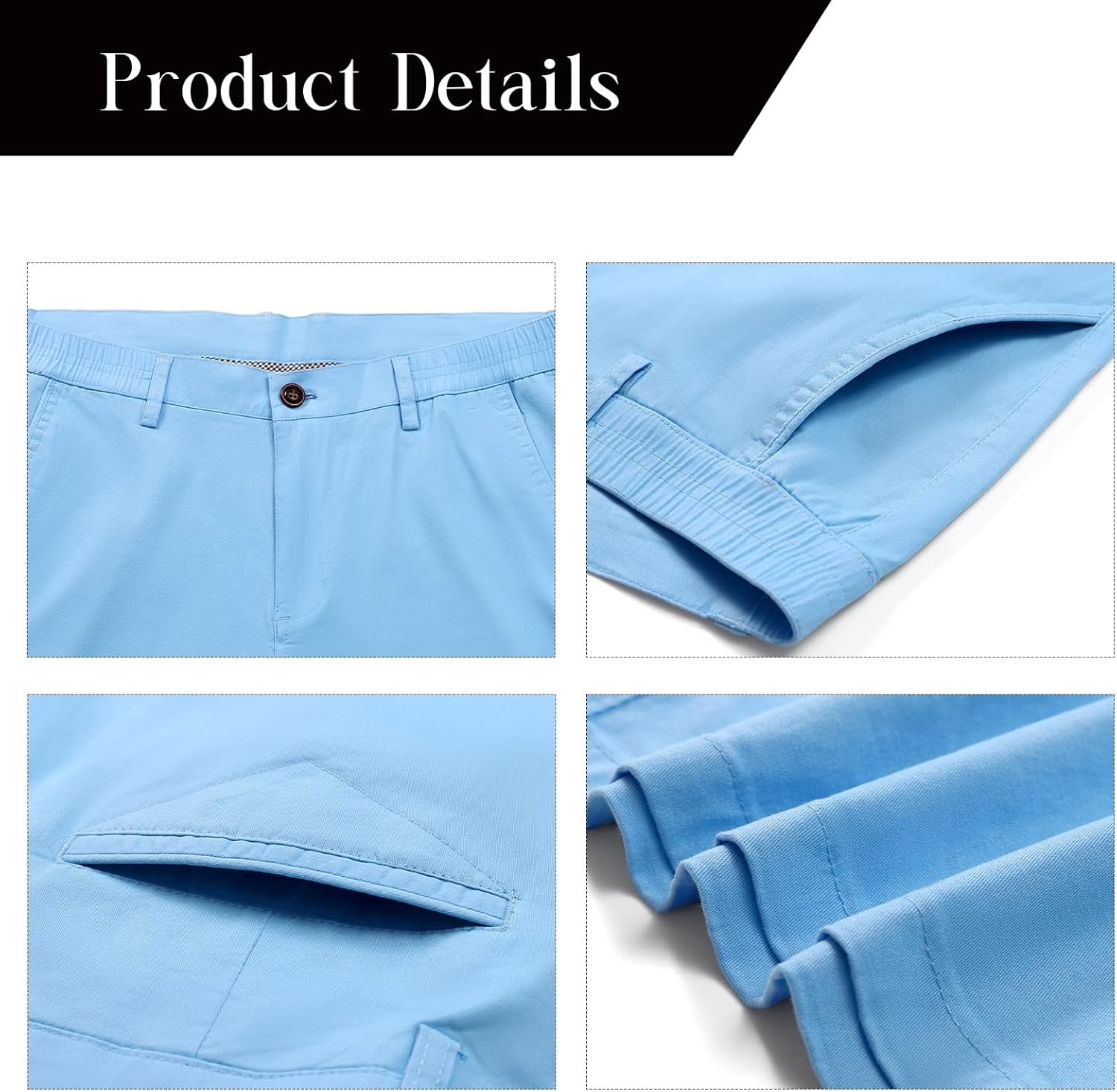 Oymyakon Men's Stretch Chino Short Slim Fit 10" Inseam Flat Front Shorts Summer Cotton Casual Shorts with Pocket - Image 5