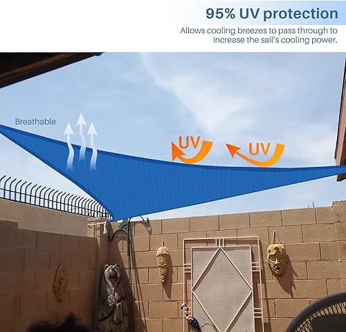 Miniatura 5 de E&K Sunrise - Toldo parasol triangular de 10 x 10 x 10 pies, bloquea los rayos UV, para patio, jardín, al aire libre (azul)