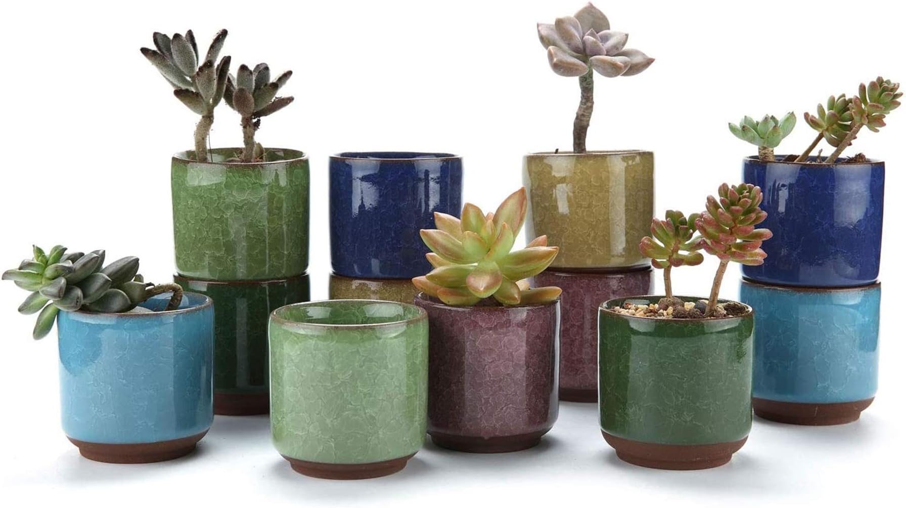2.5 Inch Small Ceramic Succulent Planter Pot with Drainage Hole Set of 12, Ice Crack Glaze Plant Container for Cactus, Plant Lover Gifts for Women Mom Coworker Home Office Decor