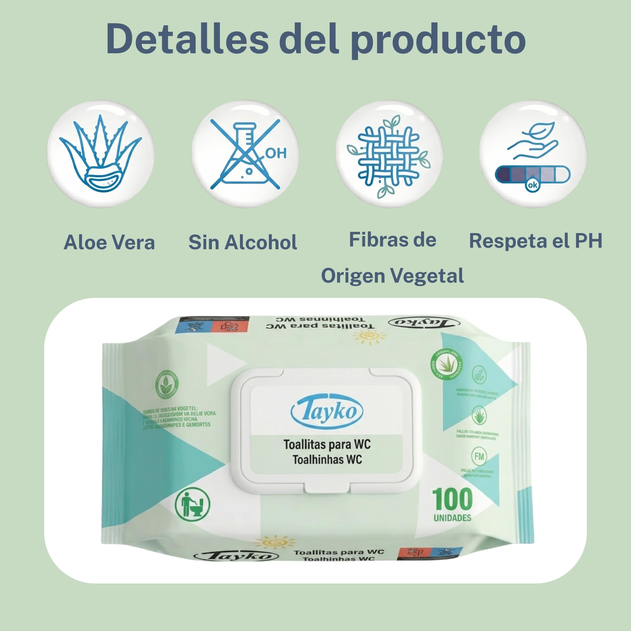 Tayko Toallitas Papel Higiénico Húmedo Aloe Vera, 600 toallitas con Tapa Rígida, Toallitas Húmedas Desechables para WC y Biodegradables, Dermatológicamente testeadas, con extracto camomila