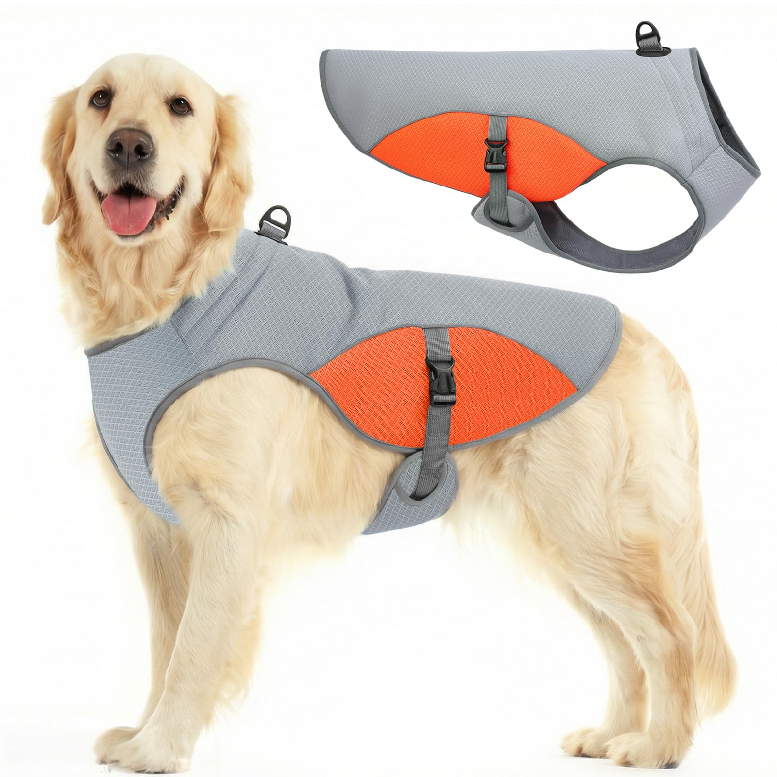 Dog Cooling Jacket for Large Dogs, Pet Cooling Vest with Mesh and D Ring, Dog Reflective Stripe Cooler Jacket for Beach, Hiking, Walking, Blue-L — view 10