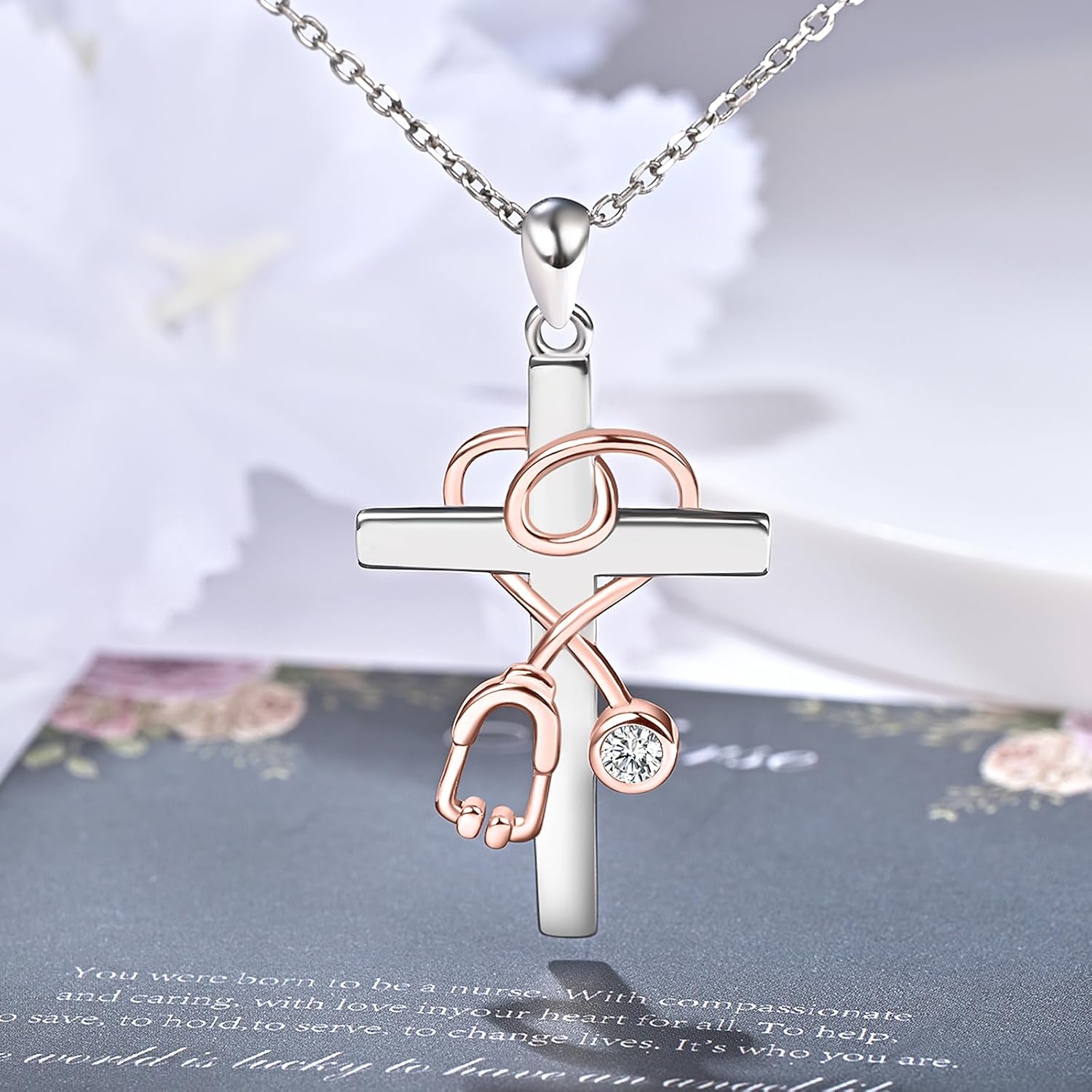 Nurse Gifts for Women - Sterling Silver Stethoscope Cross Necklace Nurse Doctor Student Graduation Gift for Medical Student - Image 4