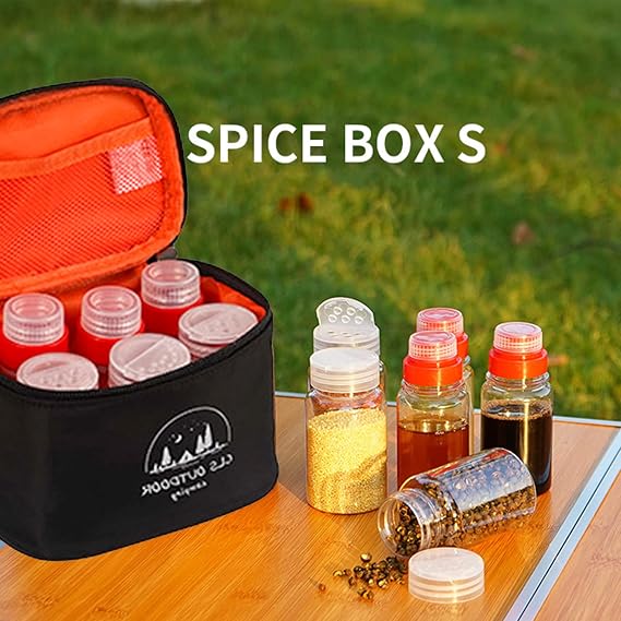 RoseFlower 6pcs Camping Portable Spice Jars Set, Outdoor sanuce bottle Condiment Storage Container, Sauce Vinegar oil bottle, seasoning box for Outdoor BBQ Picnic hiking self-driving trip-Black