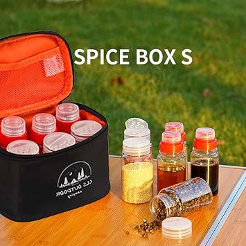 RoseFlower 6pcs Camping Portable Spice Jars Set, Outdoor sanuce bottle Condiment Storage Container, Sauce Vinegar oil bottle, seasoning box for Outdoor BBQ Picnic hiking self-driving trip-Black