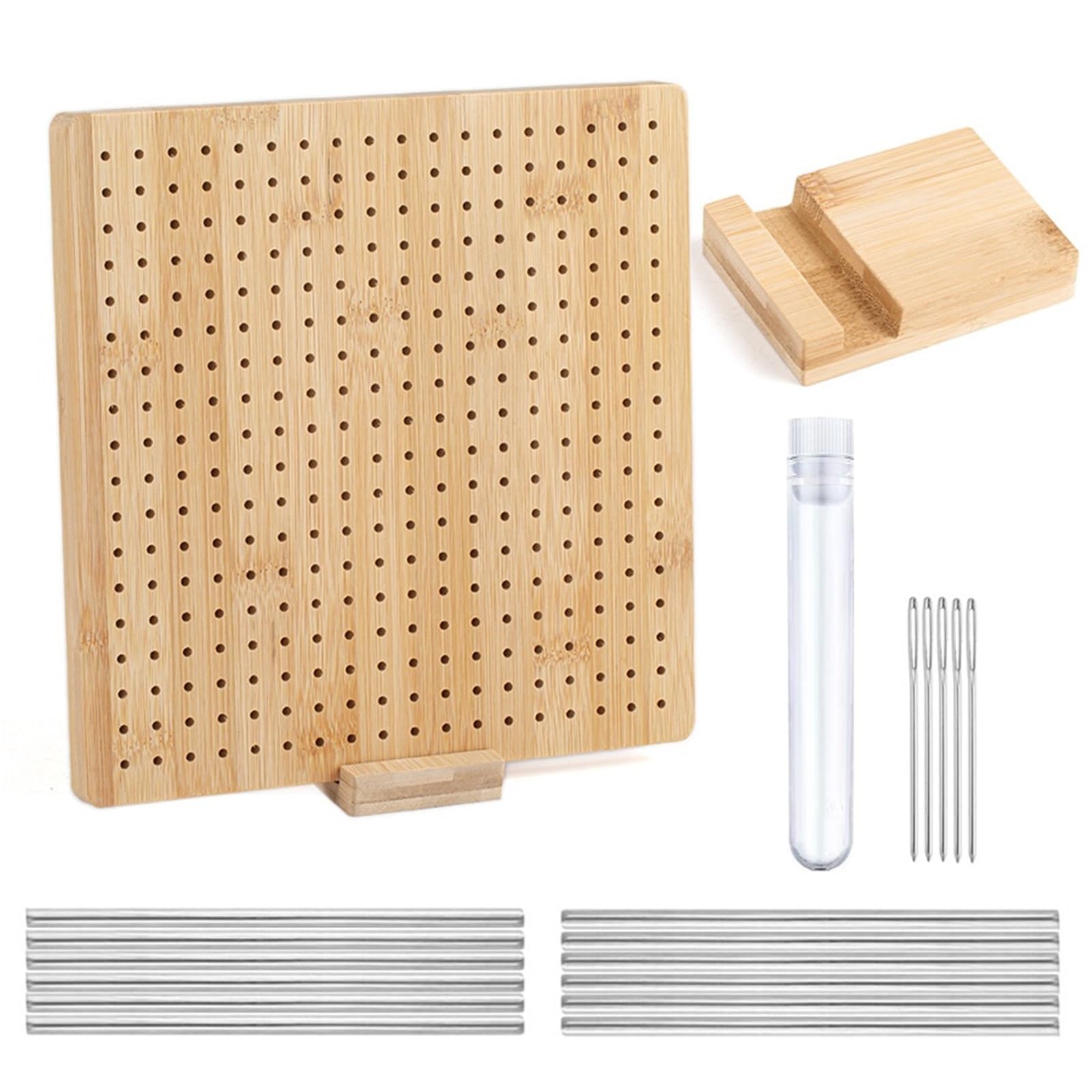 QAUUCP Macrame Project Board Wood Crochet Blocking Board Kit with Stainless Steel Rod Pins for Knitting Granny Squares Crafting Lovers(9.3 Inch)