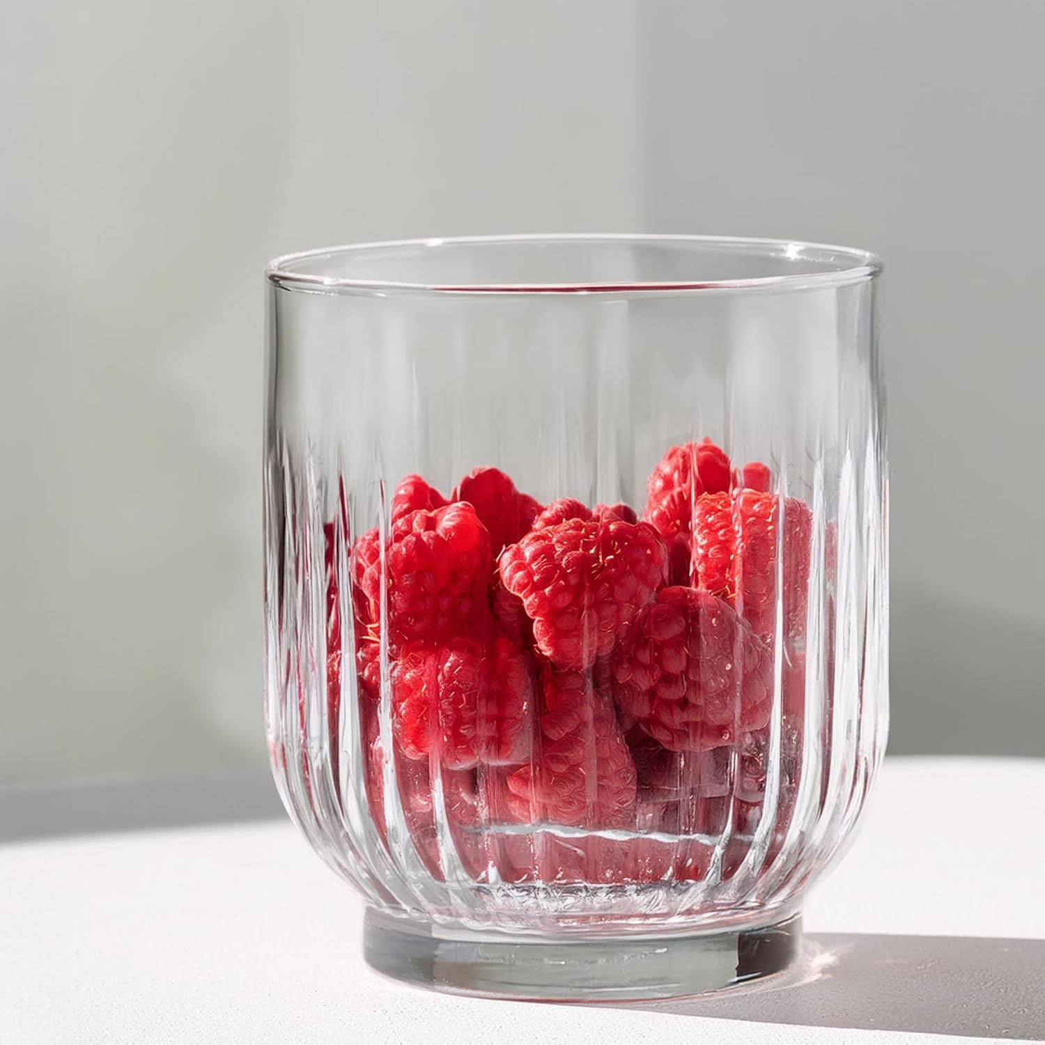 Drinking Glasses Set with Grooves 6 Pieces 290 ml Water Glasses Cocktail Glasses Juice Water Glass with Thick Base Dishwasher Safe