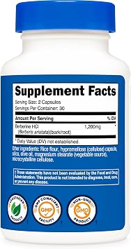 Nutricost Berberine HCl 1200mg , 60 Vegetarian Capsules - Gluten Free & Non-GMO