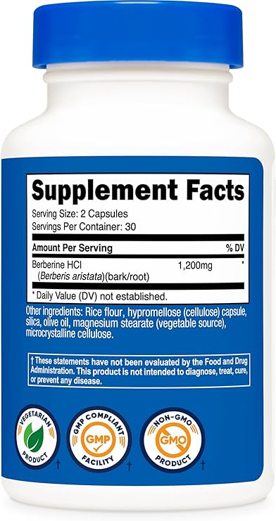 Nutricost Berberine HCl 1200mg , 60 Vegetarian Capsules - Gluten Free & Non-GMO