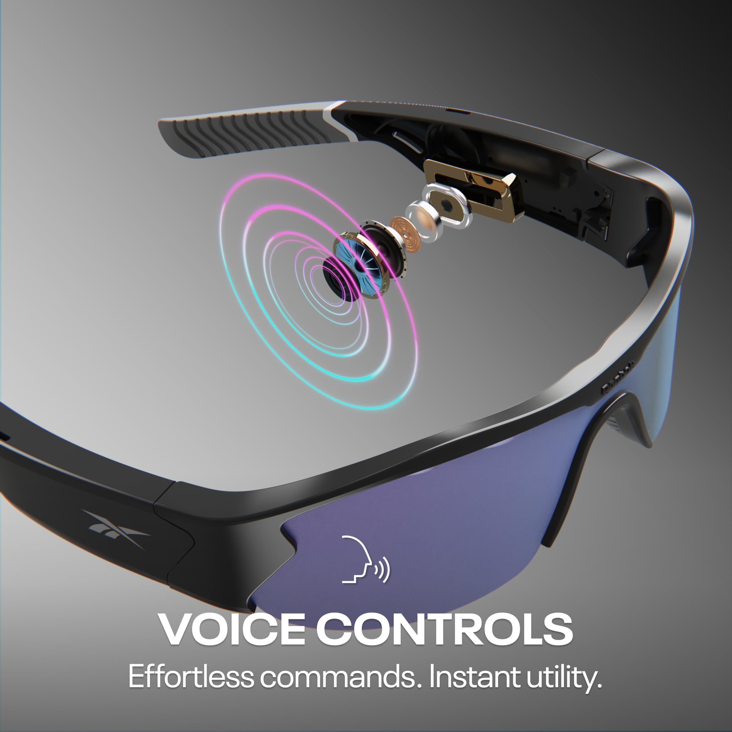 Reebok Octane Smart-Audio-Sonnenbrille, verspiegelt, polarisierte Gläser, HiFi-Bluetooth-Sportbrille, Violet Mirror