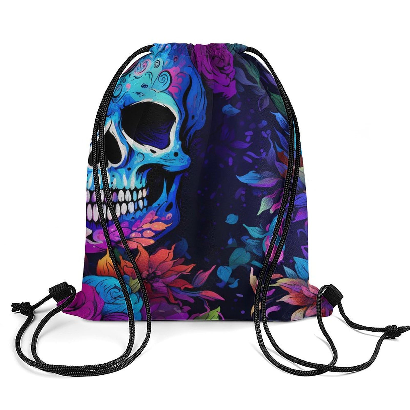 Floral Skull Drawstring Backpack Durable Sport Gym Bags Daypack for Men Women 35 * 42cm
