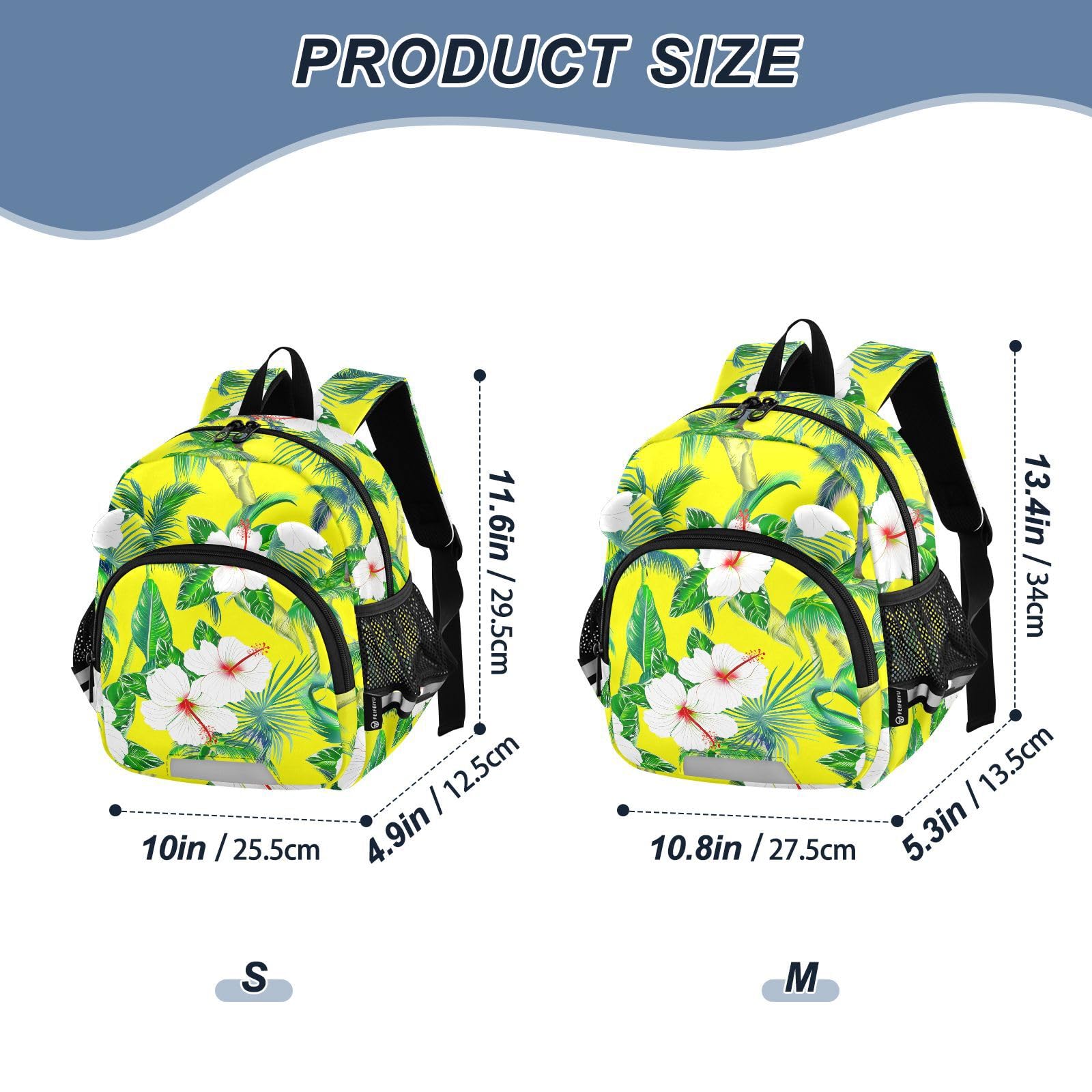 Palm Leaves Bright Yellow Toddler Harness Backpack for Boys Girls 3-6 Years Kids Backpack with Anti Lost Safety Leash Child Leash Backpack for Preschool Travel Walking