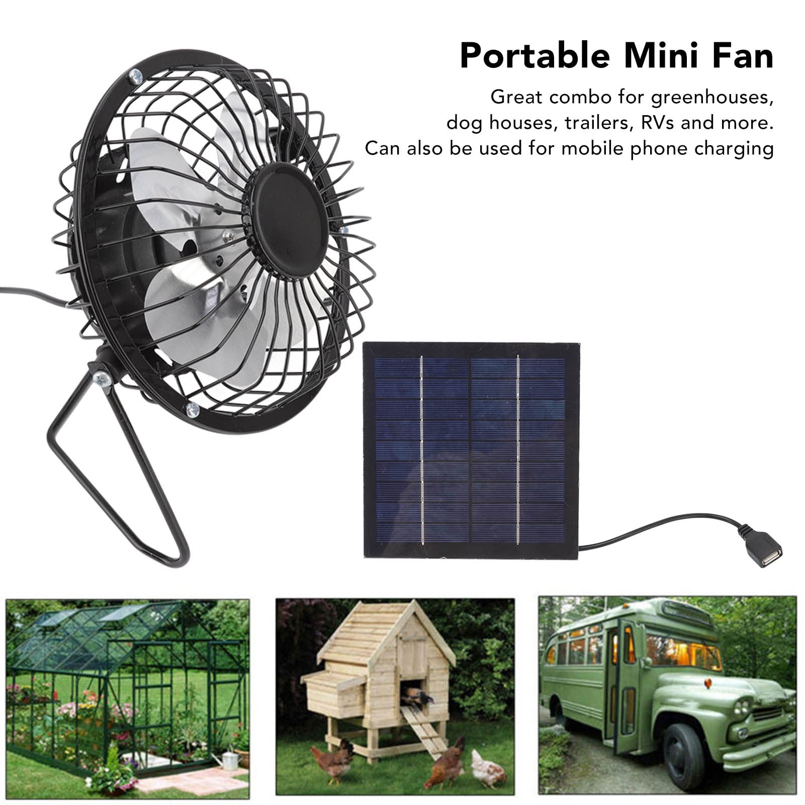 Fafeicy Photovoltaic Solar Panel Lüftungssystem Set, Mini Tragbare USB -Kühllüfter 5V 2,5W, Keine Batterie für Gewächshäuser, Zwinger, Anhänger Erforderlich