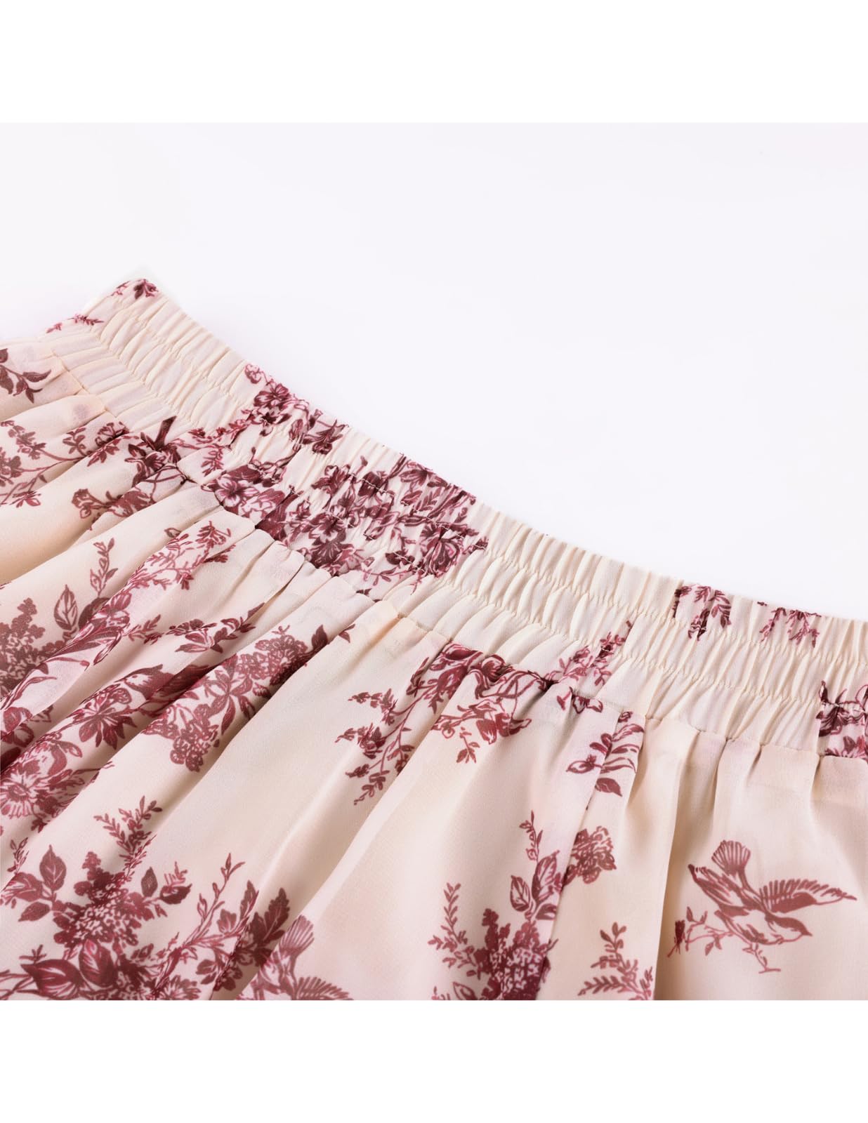 SCARLET DARKNESS Damen Maxi Röcke Blumen Chiffon Viktorianisches Elastisch Hohe Taille Fließend Rüsche Langer Rock mit Taschen